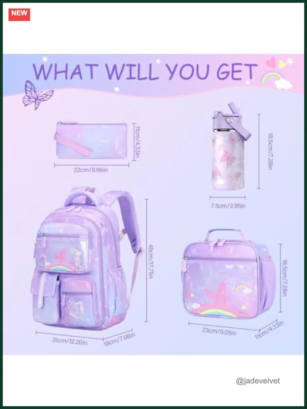 Kids School Backpack Set with Water Bottle, Lunch Bag, Pencil Case